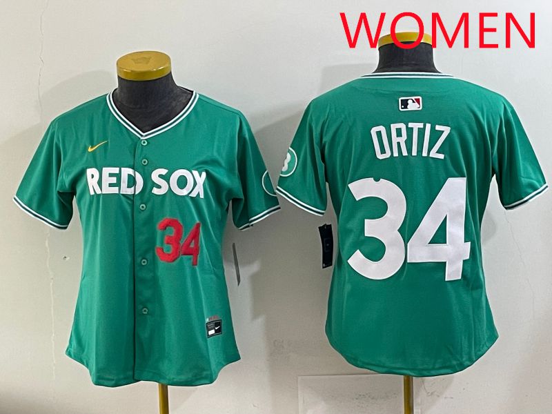 Women 2025 Boston Red Sox #34 Ortiz Dark Green Joint Name Nike MLB Jersey style 2